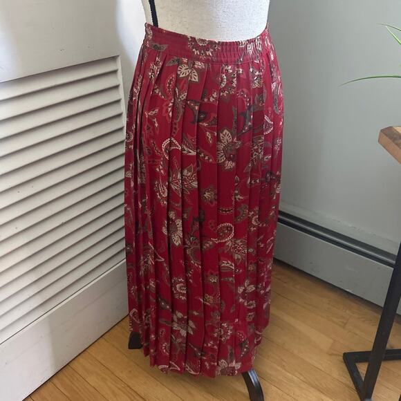 Vintage ALFRED DUNNER Womens Skirt 14 Red Floral Pleated Midi Modest Retro 90s - Picture 5 of 10